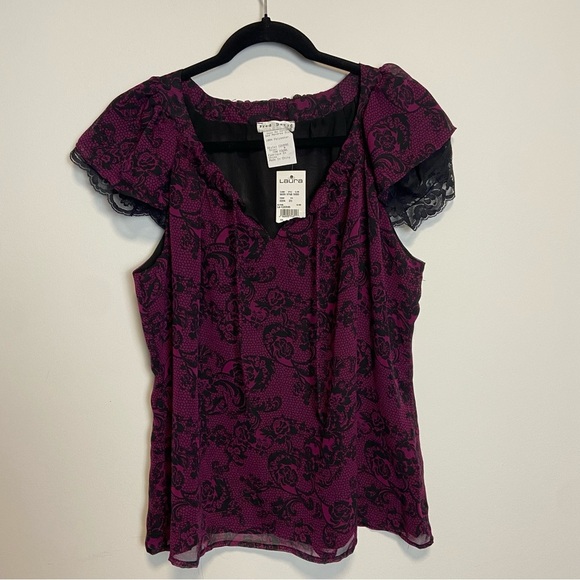 ⚪️ VTG NWT LAURA / Fred David paisley chiffon goth with lace trimming - Picture 7 of 8